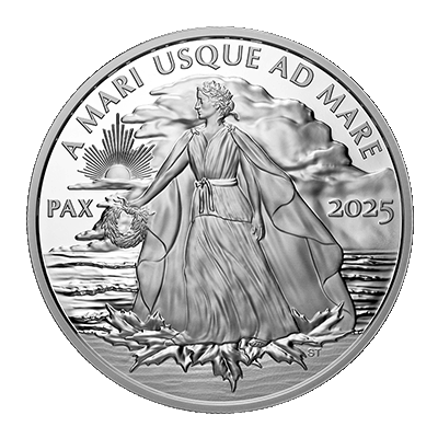 A picture of a 5 oz Peace Dollar Silver Coin (2025)